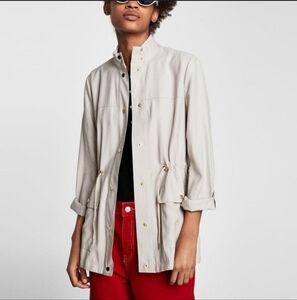 Zara Basic Safari Style Lightweight Beige Utility Jacket Size Small